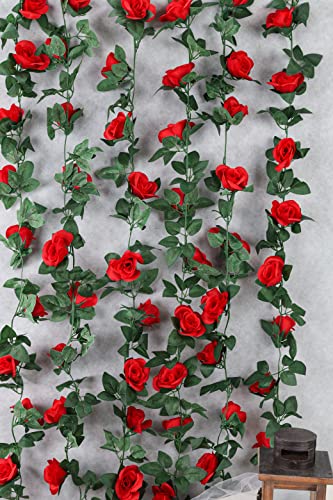 Meiliy 2 Pack Red Rose Vines Artificial Flower Garland Greenery Red Floral Garland For Backdrop Wedding Home Party Garden Wall Room Valentine's Day Decor #TOP4
