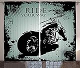 Ambesonne Vintage Curtains, Retro Motorcycle with Black Dots and Splatters Chopper Road Trip Artwork, Living Room Bedroom Window Drapes 2 Panel Set, 108' X 84', Blue Black