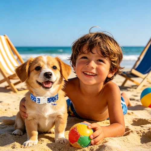 Image of Summer Dog Collar,Adjustable Cotton Shark Dog Collar with Shark Print, Cute Shark Charm Pendant and Quick Release Buckle, Soft Pet Collar for Small Medium Dogs Boys