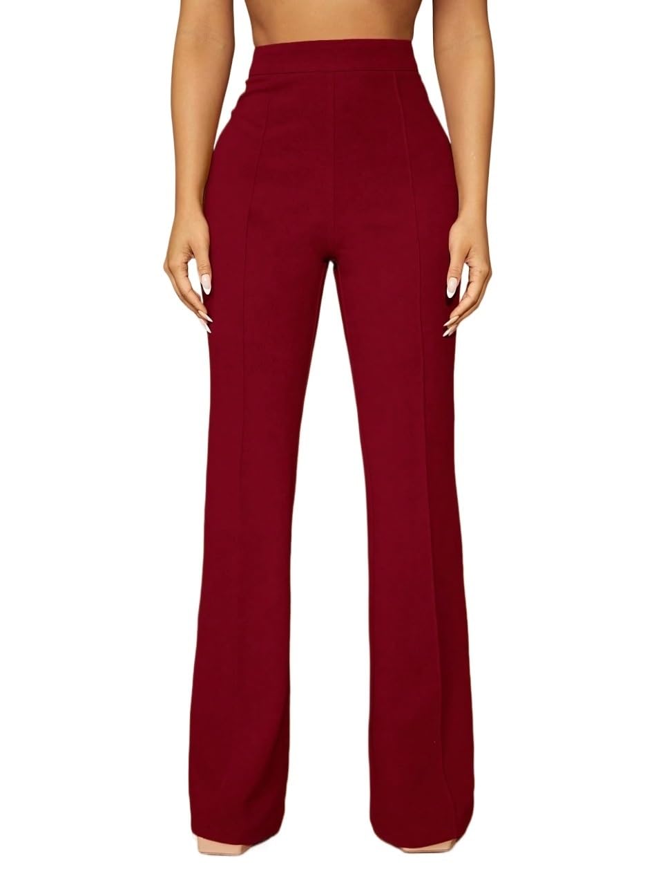 Womens Fall Elegant High Waist Leg Pants Solid Color Trousers