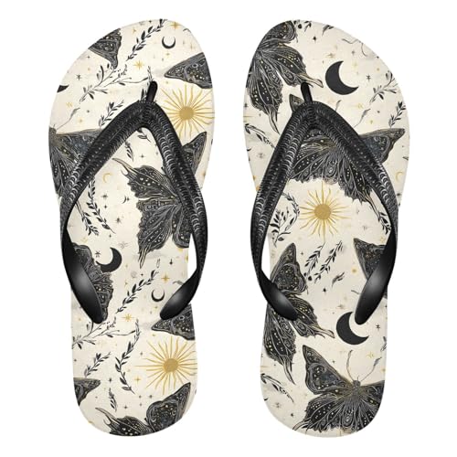 ALAZA Bohemian Black Butterfly Flip Flops for Women Fashion Beach Slippers Comfort Mens Flip Flops Non-Slip Rubber Shower Slippers Sandal for Hotel Travel Sport,XS