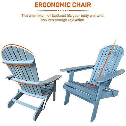 Adirondack Chair Weather Resistant Patio Chairs Folding Outdoor Chair W/Long Arms Solid Wooden Heavy Duty Reclining Fire Pit Chair For Deck, Lawn, Backyard, Garden - Turquoise #TOP4