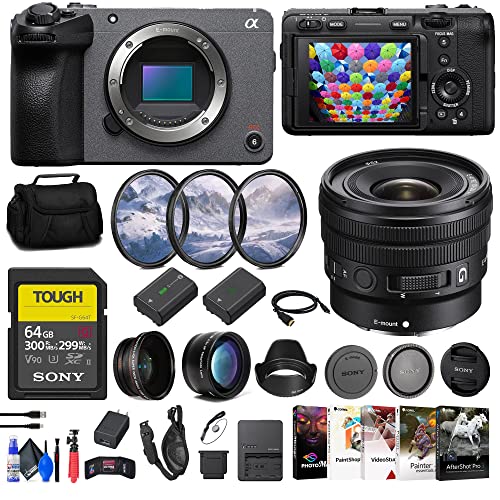 Sony FX30 Digital Cinema Camera (ILME-FX30B) + Sony E 10-20mm G Lens + 64GB SF-G Tough Card + Filter Kit + Wide Angle Lens + Telephoto Lens + Bag + NP-FZ100 Compatible Battery + More (Renewed)