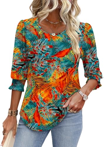Image of XIEERDUO Blouses for Women Dressy Casual 3 /4 Length Sleeve Womens Tops with Smocked Cuffs