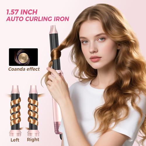Atopskins 5 in 1 Hair Dryer Brush Set, Detachable Hot Air Styler, Blow Dryer Brush, 3 Heat Settings Auto Curling Wrap Styler, Ionic Hair Styling Tools - Straighten Curl Dry Volumize Smooth (Pink)