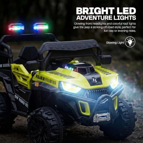 Image of Baybee Roger Electric Jeep for Kids with Parental Control | Baby Battery Operated Ride On Toy Car with 4x4 Motor, RGB Lights & Music | Rechargeable Battery Car for Kids 2-6 Years (Florescent Green)