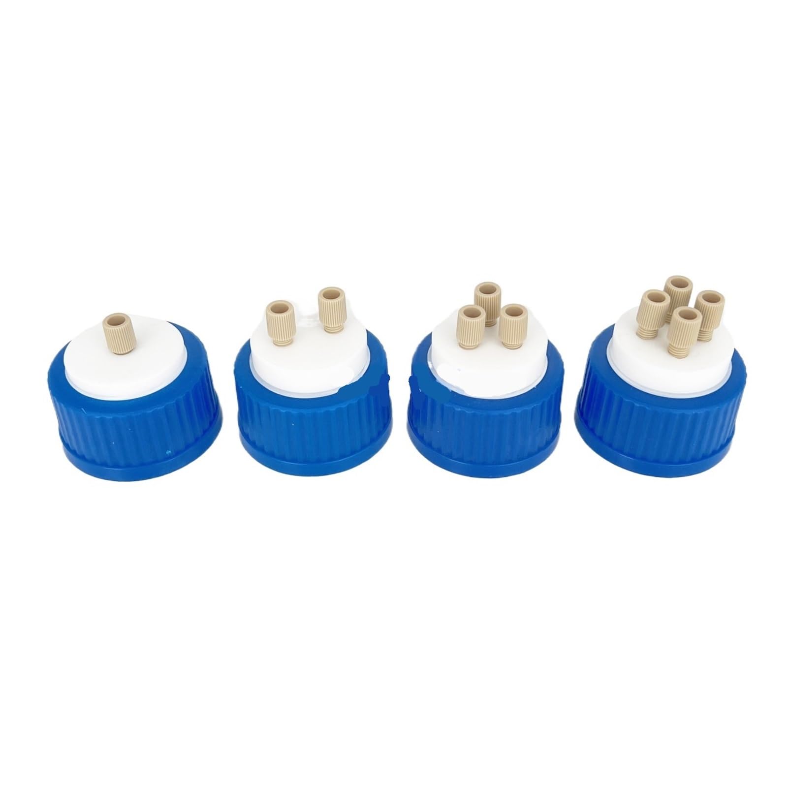 Tapa de tampón de alimentación GL45 azul Tapón de seguridad de laboratorio con orificio for insertos roscados de 1/4"-28 y conexión PEEK, tapón de llenado GL45 (1 unidad)(3hole with peek head)