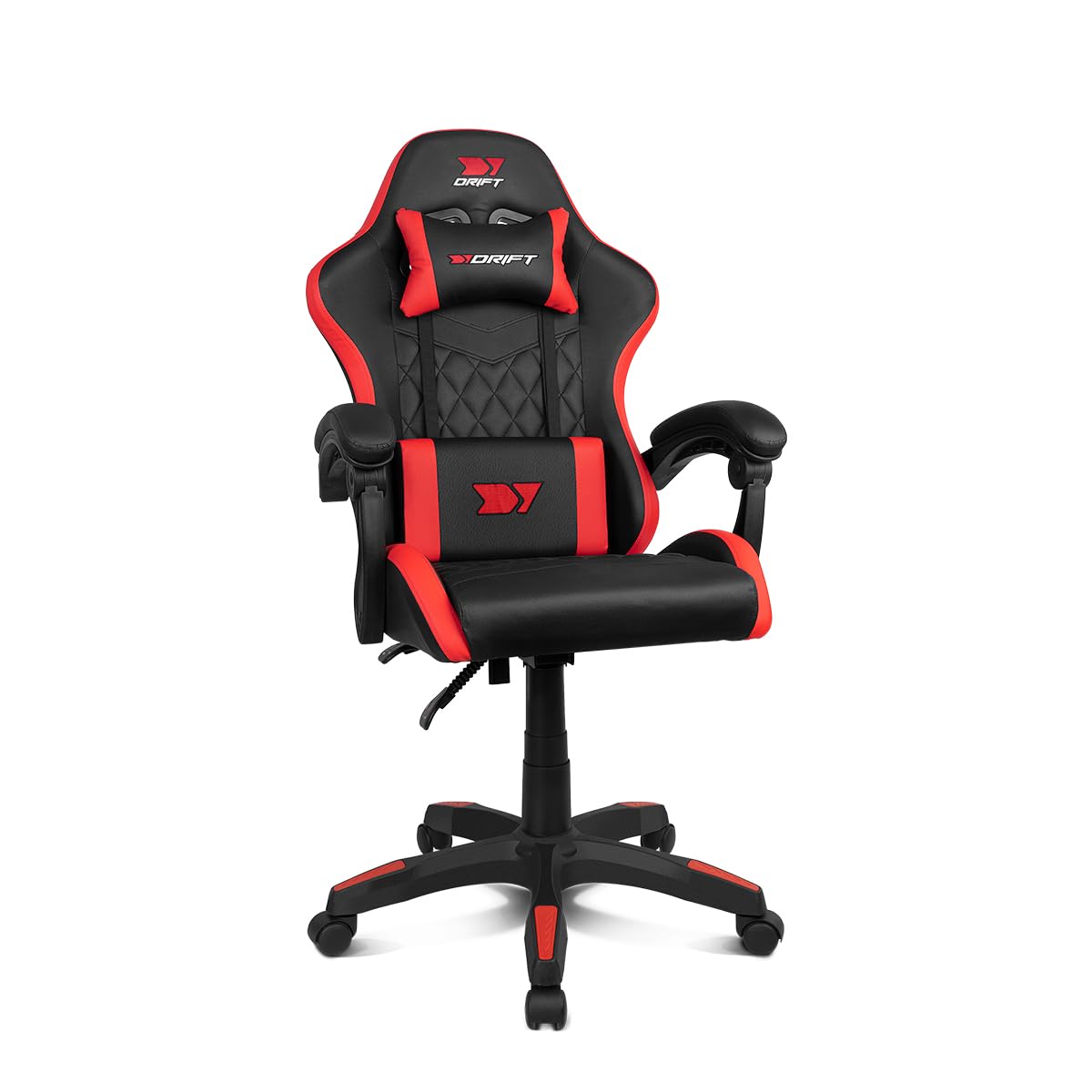 DRIFT GAMING DR35 – Profesjonalny ergonomiczny fotel gamingowy z podparciem lędźwiowym i regulowanymi podłokietnikami 2D, odchylany 135°, ciche koła, tapicerka ze skóry syntetycznej, Czarny/Czerwony