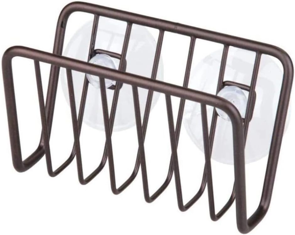 Metal Kitchen Sink Sponge Holder with Suction Cups Rust-Resistant Stainless Steel Draining Basket and Brush Rack Compact Space-Saving Sink Organizer for Sponges and Cloths(Copper)