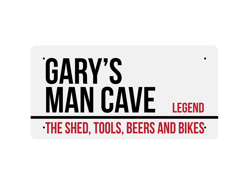 Mcmug White - Gary's Man Cave - Metal Sign, Decorative Sign, 200Mm X 100Mm