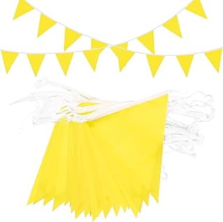 Topeedy Banderines amarillos de 20 m para decoración de fiesta, 40 banderines amarillos reutilizables para cumpleaños, bodas, fiestas, baby shower, hogar o jardín, banderas triangulares