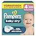 Pampers Baby-Dry Größe 4, 222 Windeln, 9kg-14kg, Bis zu 100% Auslaufschutz & Komfort die ganze Nacht