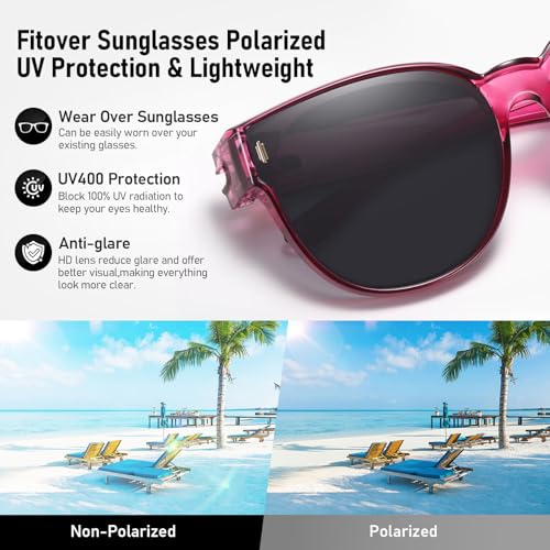 Image of HAOLOTA Fit Over Glasses Sunglasses for Women Polarized | Over Glasses Sun Glasses, UV400 Polarized Lens, Trendy Cat Eye Sunglasses, Lightweight and Flexible, Driving, Daily Use