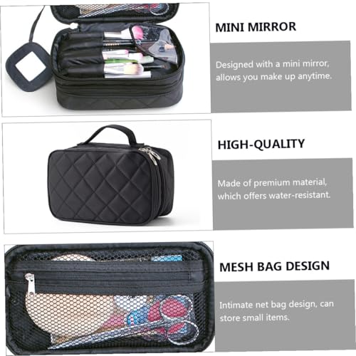 healvian 菱格双防水化粧ポーチ 大容量トラベルオーガナイザー ミニ鏡付き多機能収納バッグ 男女兼用旅行用化粧品収納ケース