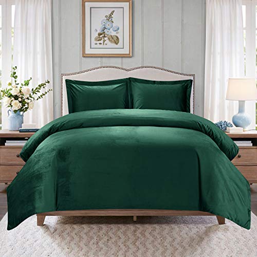 Loyolady Velvet Duvet Cover Set Queen Size - Emerald Green Velvet Duvet Covers 3 Pieces With Zipper Closure, Ultra Soft Warm Comforter Cover Set Bedding Sets For All Seasons #TOP17
