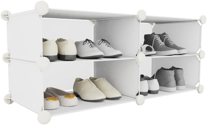 Inxact Shoe Rack Storage Solution Diy 3-6 Tier, White (2&2-tier)