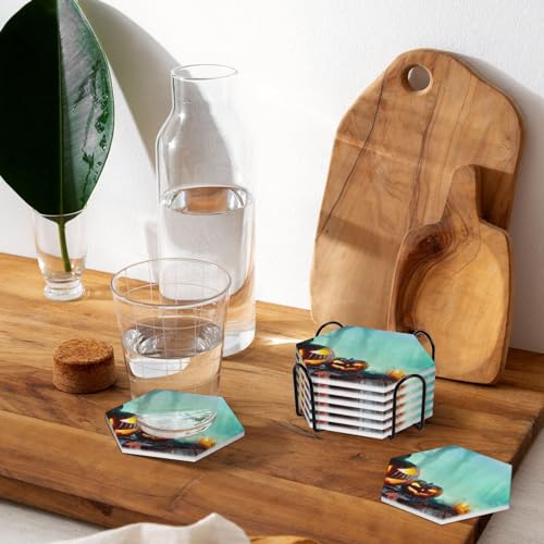 Dessous de verre absorbant citrouille Halloween en céramique avec support de table