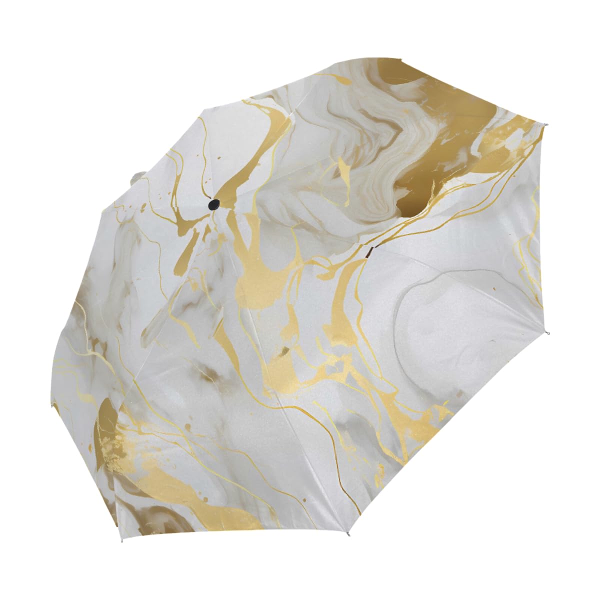 Ombrello pieghevole in marmo dorato con texture dorata ombrello da viaggio compatto antivento impermeabile con protezione UV rivestimento nero leggero 8 coste portatile per pioggia sole