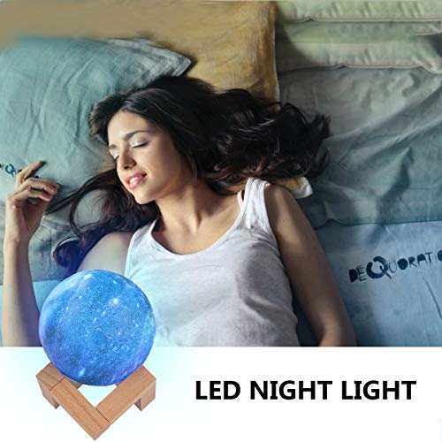 Lâmpada LED Starry Night Light 3D Moon com suporte de madeira (controle remoto, 16 cores)