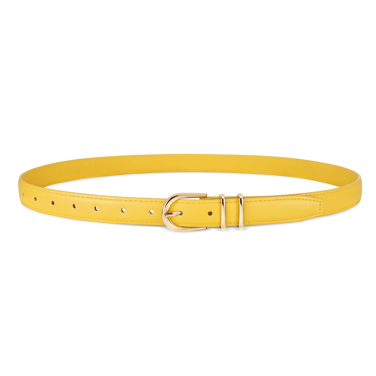 JASGOOD Women Skinny Leather Belt for Jeans Pants Fashion Ladies Thin Belt for Dress with Gold Single Prong Buckle