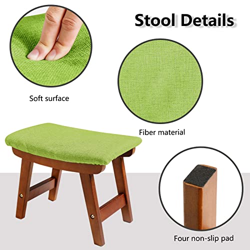 Houchics Foot Stool,Square Cushion Foot Stool,Small Foot Stool With Non-Slip Pad,Wood Foot Stool Suitable For Bedroom, Living Room And Kitchen 2 Pack (Walnut Legs-Matcha Cover) #TOP4