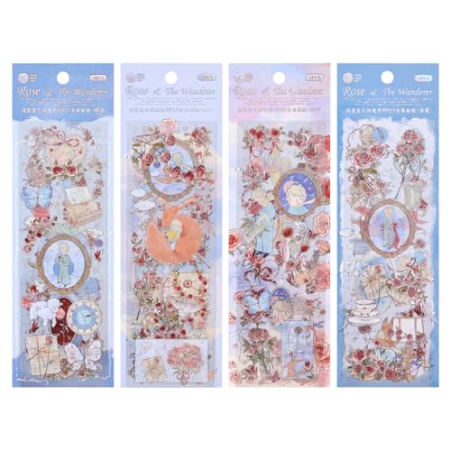 Image of 12 PCS Flowers Rose Themed Sticker, Decals for Scrapbook Supplies Bullet Junk Journal Bottles Planner Laptops DIY Scrapbooks Journals Phone Case Decoration Gifts Rewards