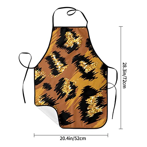Ezdnagp Aprons Waterproof Apron For Women Men Chef Cooking Kitchen Bbq Bib Grilling Baking - Golden Leopard Skin Spotted Gold #TOP4