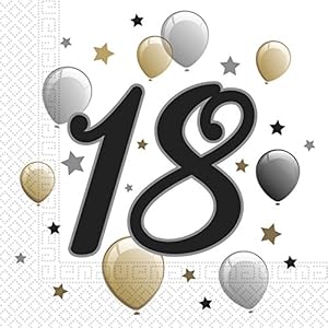 Procos 88864 – Servietten Happy Birthday, Milestone 18, 33x33cm, 20 Stück, Ballonmotiv, 18er Geburtstag…