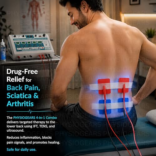 Image of Physiogears Combo 4-in-1 Physiotherapy Equipment | Ultrasound + IFT 45 Programs + TENS + MS Muscle Stimulator | Digital Pain Relief Therapy Machine with Electrode Pads