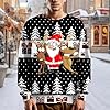 Mens Christmas Jumper Xmas Tree & Reindeer Fairisle Pattern Long Sleeve Knit Crew Neck Crew Xmas Sweater Hooded Sweatshirts Drawstring Casual Hoody with Kanga Pocket Santa Jacket Adult (Black-5,5XL) #1