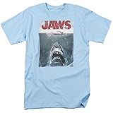Popfunk Jaws Shark Original Movie Poster T-Shirt (Medium, Light Blue)