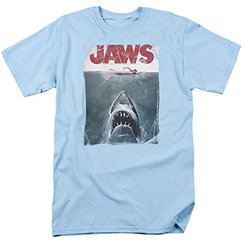 Popfunk Jaws Shark Original Movie Poster T-Shirt (Medium, Light Blue)