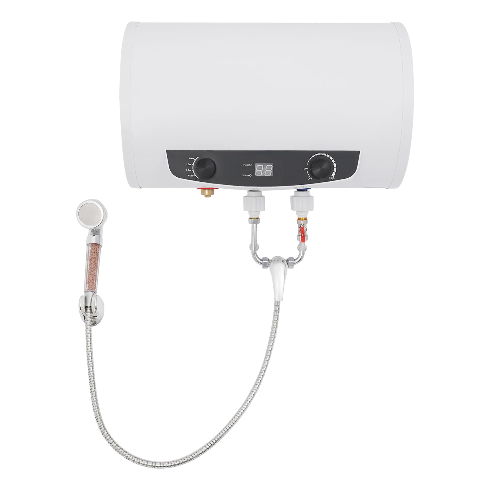 Scaldabagno elettrico da 35 l, 2000 W, montaggio a parete, con indicatore LED, 3 livelli di calore (35-75 °C), IPX4, serbatoio interno in acciaio inox, soffione doccia, per bagno, appartamento, salone
