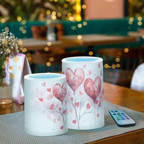 Image of ALAZA Pink Hearts Flickering Flameless Candles Battery Operated with Remote Timer,Tea Light Candles LED Pillar Votive Candles Set of 2