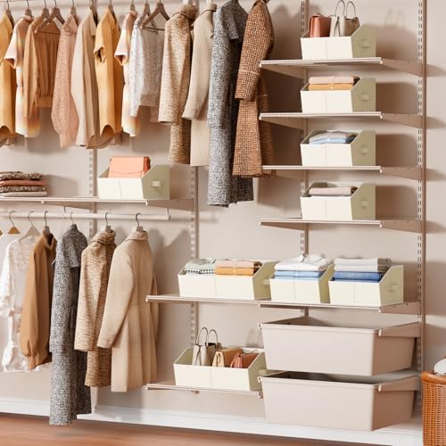 Image of Homsorout Clothes Organizers and Storage - Fabric Cube Bins with Handles, Storage Baskets for Shelves, Trapezoid Collapsible Boxes for Home, Dorm, Office, 10 Pack, Beige