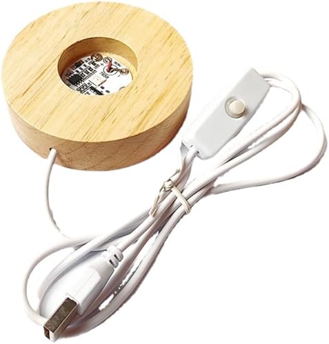 anso Soporte de exhibición USB con luz LED, soporte redondo de madera, resina epoxi, arte artesanal (luz blanca, 2.362 in)