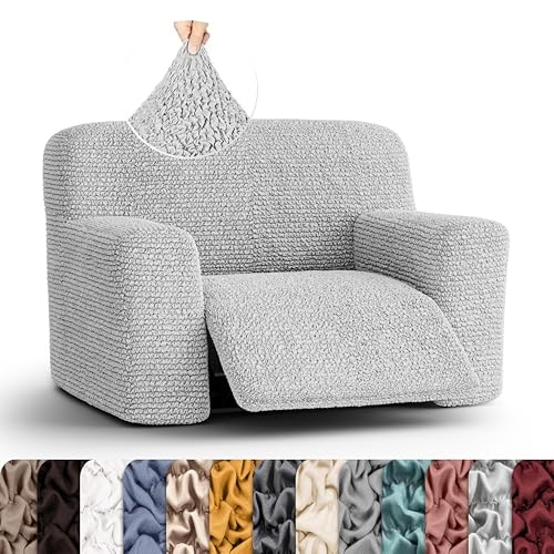 PAULATO BY GA.I.CO. Extra Large Recliner Cover – Oversized Recliner Chair Cover – Washable Fabric Slipcover – 1-Piece Form Fit Stretch Furniture Protector – Microfibra – Light Grey