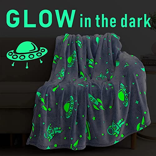 Image of Glow in The Dark Blanket Gifts for Toddler Kids Teen Girls| 80 x 70 inch / 200cm x 180cm |Bedroom Decor, Lightweight Throw Blankets|Soft Cozy Fluffy Luminous Throw Blanket - Blue Rocket