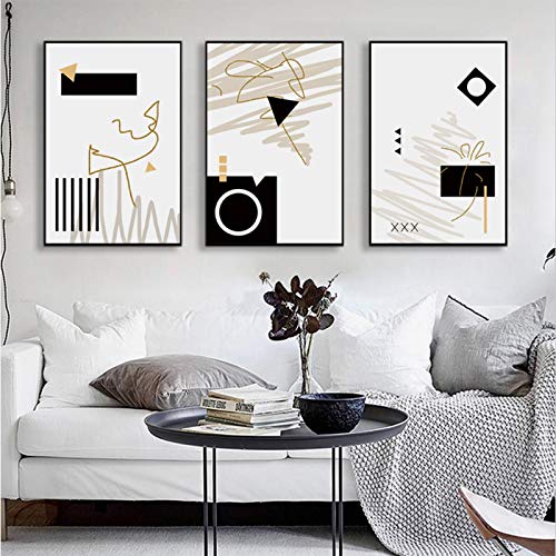 Peinture sur toile art abstrait haut de gamme affiches minimalistes noir et blanc triptyque 50x70