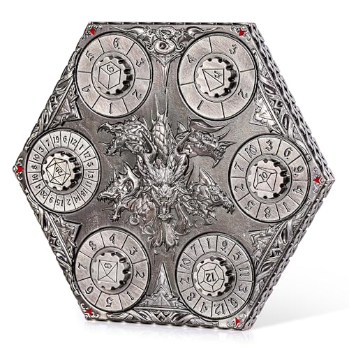 Image of Kabinka DND Dice Set, 7 in 1 Metal Spin-Dial Dice with Storage Bag, Portable Celtic Knot D&D Dice for D4 /D6 /D8 /D10 /D12 /D20 Role Playing Board Games (Patina Silver)