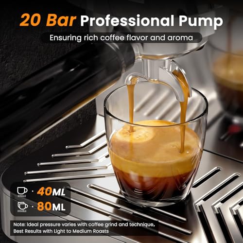Image of Espresso Machine 20 Bar, Hot & Cold Brew Coffee Maker with Steam Wand Milk Frother, LED Display, Single & Double Shot, Home Barista Coffee Machine for Cappuccino, Latte & Americano