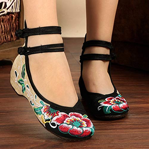 Women Chinese Embroidered Flower Flat Bridal Mary Jane Ballet Shoes3