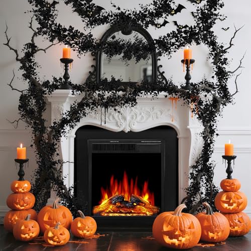 RAINFLOW Black Halloween Garland for Mantle - 2PCS Eucalyptus Vines 5.9FT