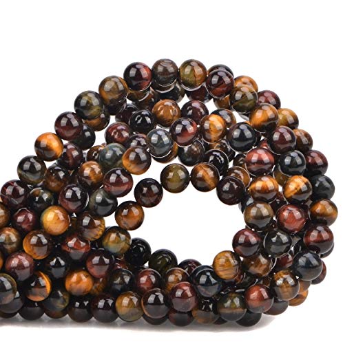 Image of 100PCS Three Colors Tiger Eye Gemstone Loose Beads Natural 8mm Round Multi Color Energy Stone Power Beads for Jewelry Making (Multi-Color Tiger Eye, 8MM)