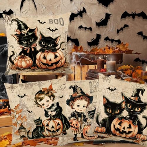 Halloween-Pillow-Covers-18×18-Set-of-4-Trick-or-Treat-Decorative-Pillow-Covers-Witch-Motif-Decoration-IndoorOutdoor-Pillowcases-Linen-Fall-Home-Decor-Cushion-Case-for-Sofa Halloween Pillow Covers 18×18 Set of 4 Trick or Treat Decorative Pillow Covers Witch Motif Decoration IndoorOutdoor Pillowcases Linen Fall Home Decor Cushion Case for Sofa