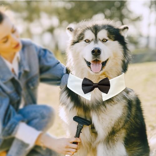Image of Dog Bowtie, KOOLMOX Dog Bow Tie Collar Handcrafted Adjustable Formal Pet Black Bowtie Neck Bow for Dogs Medium to Large Boy Dogs Tuxedo Collar Pet Wedding Birthday Gift