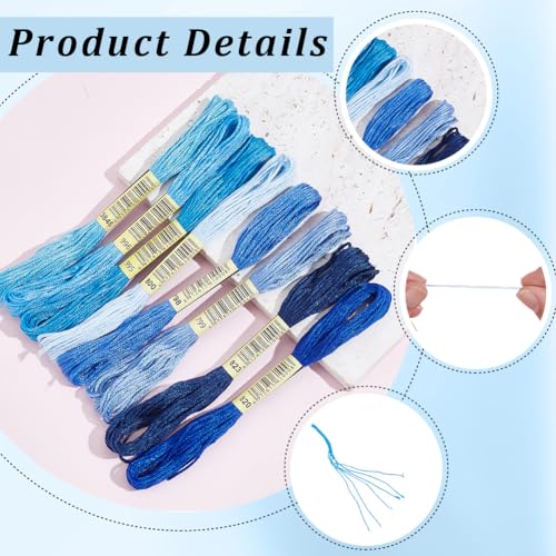 Image of 1 Box 65.6 Yards 8 Skeins 6 Ply Blue Friendship Bracelet String Variegated Embroidery Cotton Thread Bulk Yarn Assorted Cross Stitch Gradient Floss Set for Sewing Hand Making Knitting Crafts