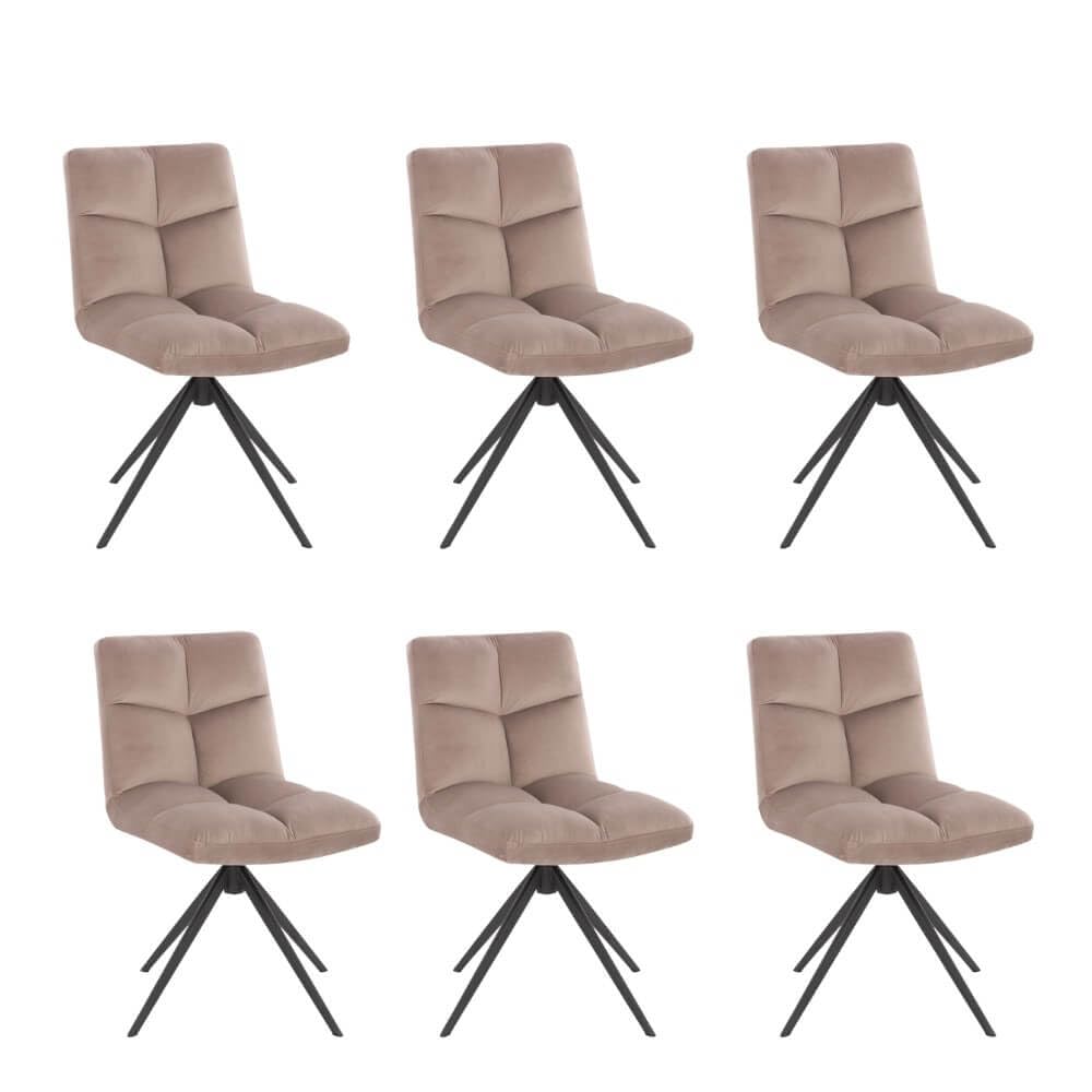 Home Deluxe - Esszimmerstuhl NODA - 6er Set, Farbe: Samt Hellbraun - 360 Grad drehbar, weiche Polsterung, bis 120 kg belastbar I Küchenstuhl Speisestühle Esszimmerstühle