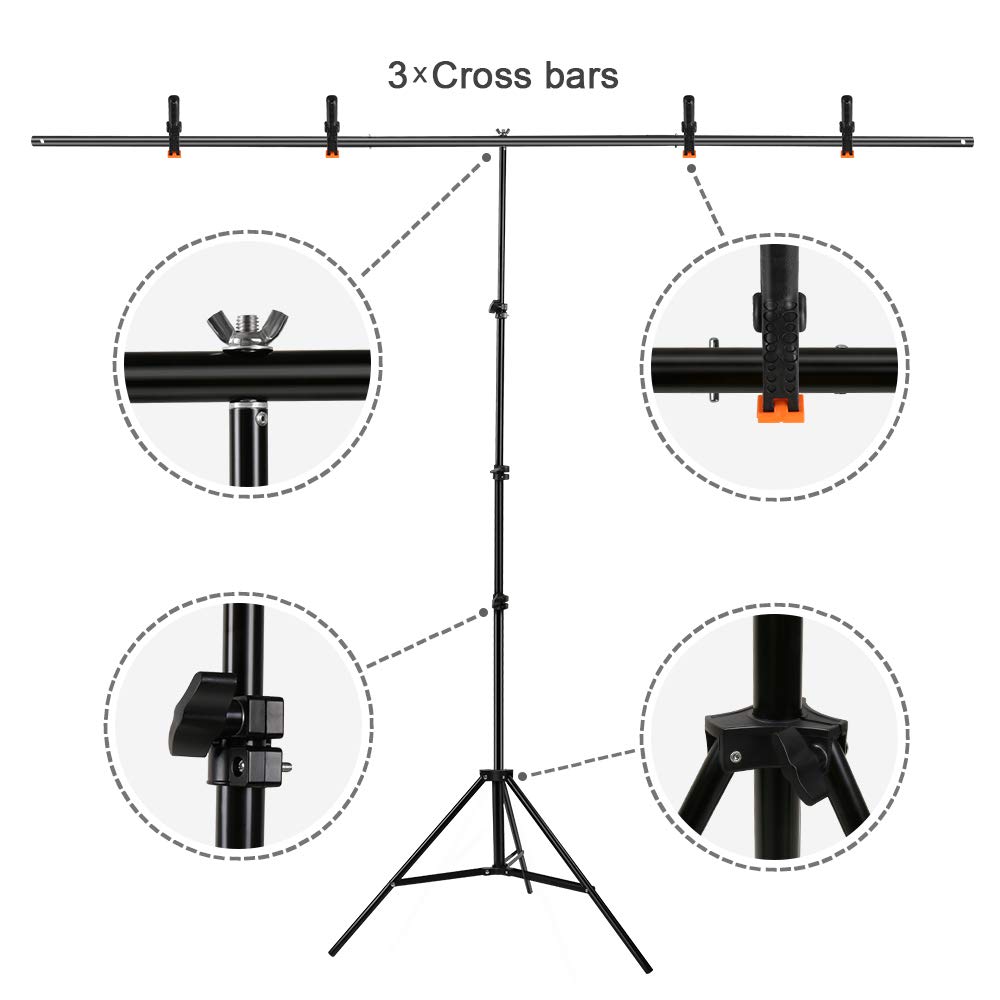 Kit di supporto per sfondo portatile a forma di T, larghezza 2 m, altezza 2,6 m, per studio video, fotografia, con 4 morsetti a molla e borsa per il trasporto