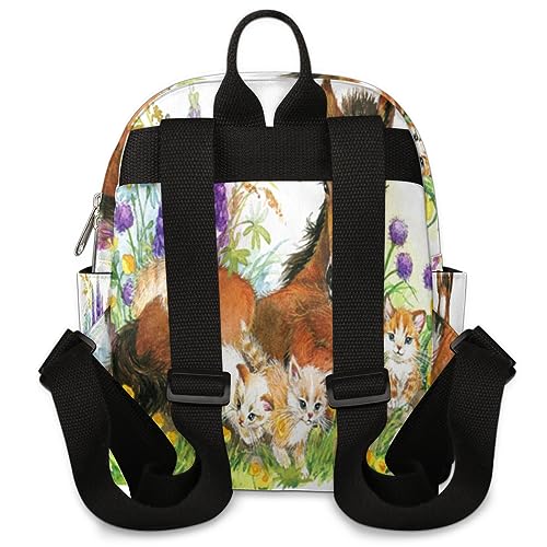 Mini Backpack Purse for Women Girls, Floral Horse Small Backpack Horse and Kitten Lightweight Casual Travel Bag Daypack for Teens Kids School Adult2